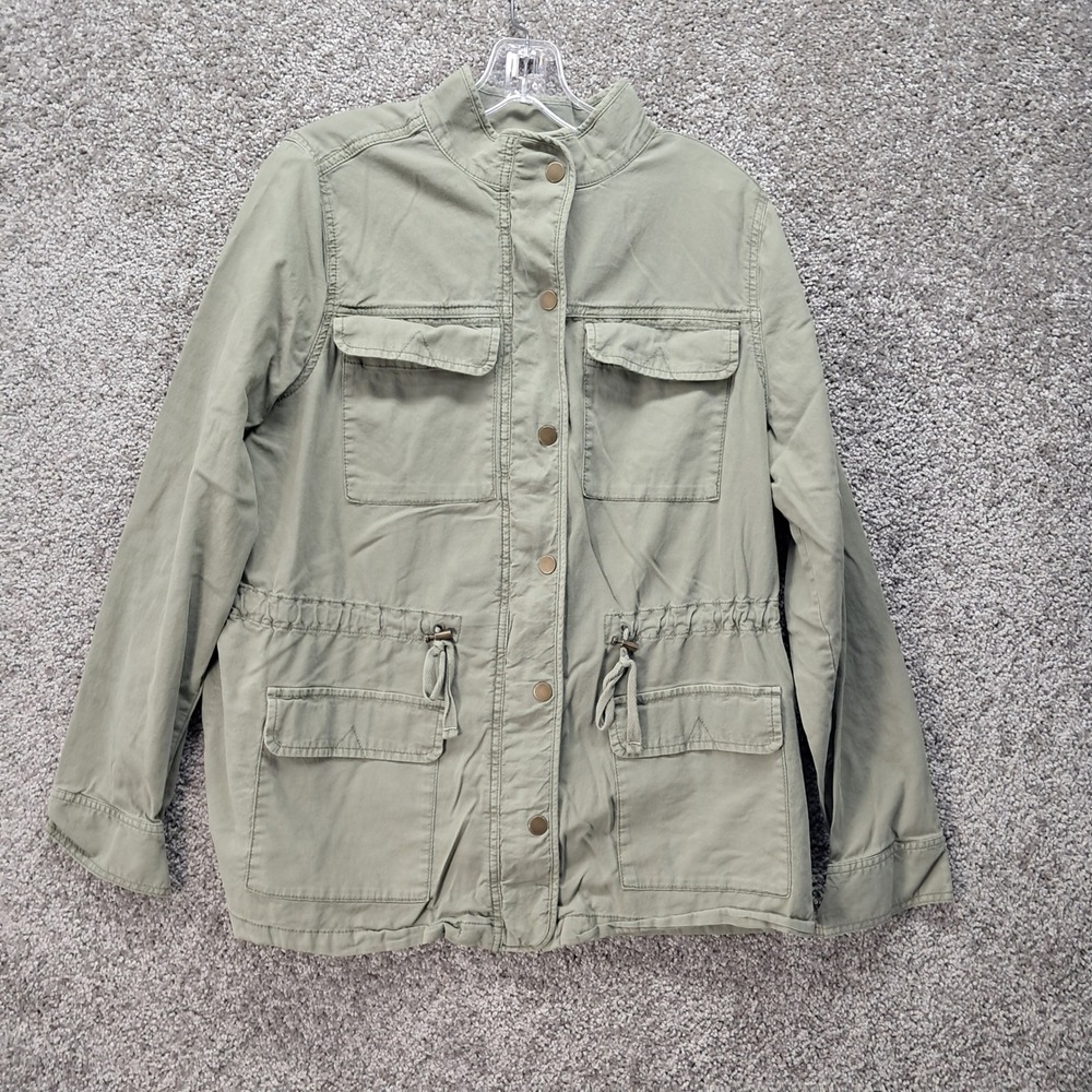 EVRI Womens Utility Field Jacket Green Plus Size 0X Cotton Blend‎ Drawstring
